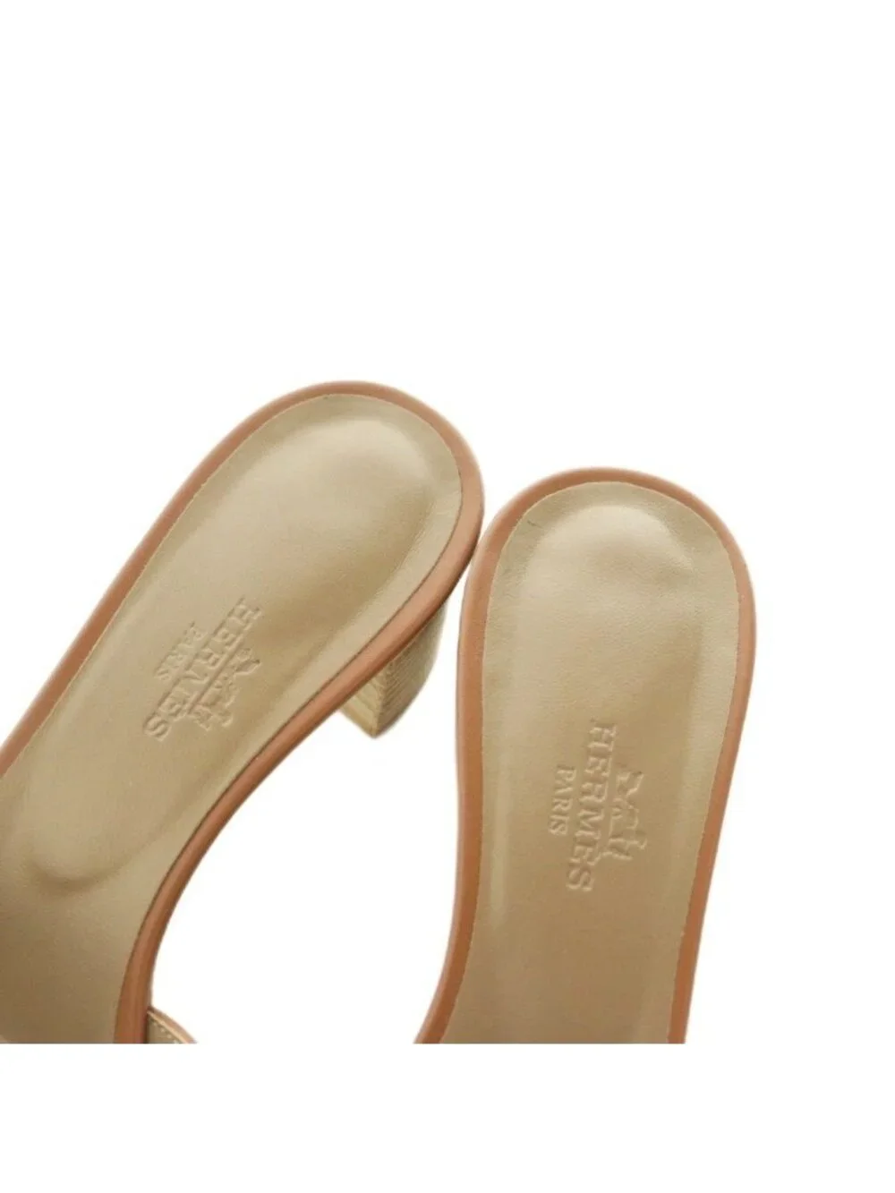 ★SOLD★ Hermes Oasis Sandals Logo Chunky Heels 37 Brown - Picture 4 of 9